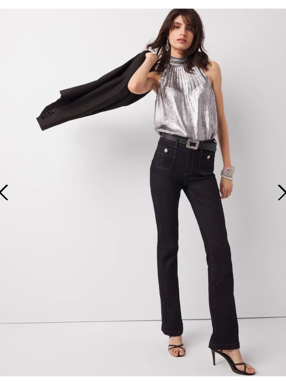 NWT White House Black Market Metallic Silver Gunmetal Halter-Neck Top size 10 - Picture 3 of 10